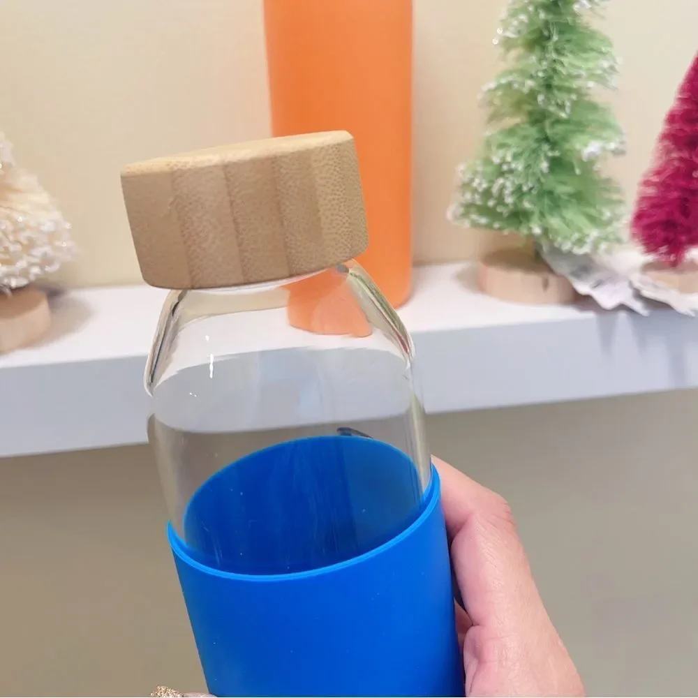 2x Reusable Glass Water Bottle With Bamboo Lid 18.5 oz - Picture 8 of 11